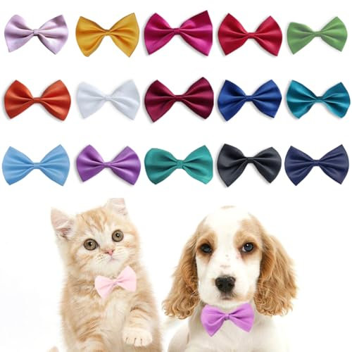 EIHI 15 Stück Hundehalsbänder mit Fliege in 14 Farben Klassische weiche und verstellbare Halsbänder für kleine und mittelgroße Hunde sowie Katzen