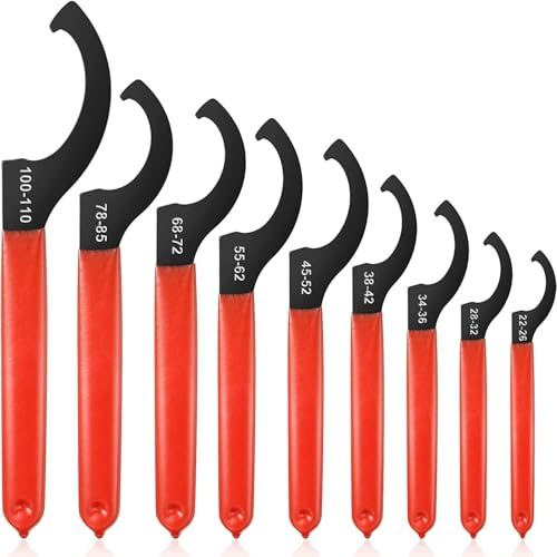 TESIN 9-Teiliges Hakenschlüssel, Stoß Spanner Haken-Schraubenschlüssel | SchlüSsel Werkzeug Satz Stoß Spanner Haken-Schraubenschlüssel, C-Form Schraubenschlüssel für Fahrwerksystem