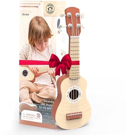 Speedy Monkey Ukulele 43,6x14,6x4cm braun, Holz Spielzeug für Kinder, Liebevolle Details- tolle Geschenkidee