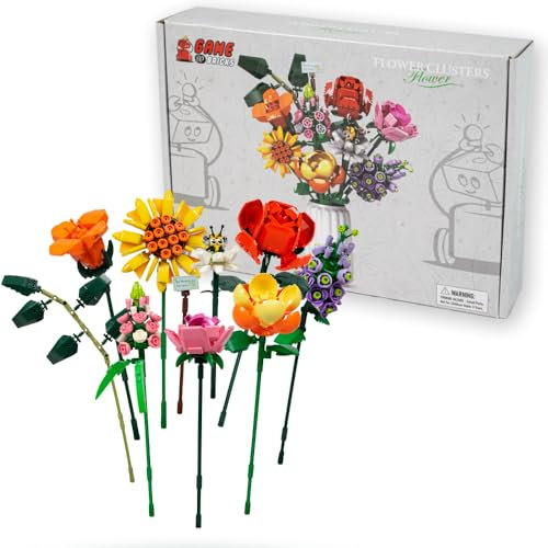 Game of Bricks 770 PCS 8 Fleurs Bouquet Blocs de Construction, Collection Botanique pour Adultes et Enfants, Ensemble de Fleurs Artificielles, Décoration d'Intérieur, pour Épouse ou Époux
