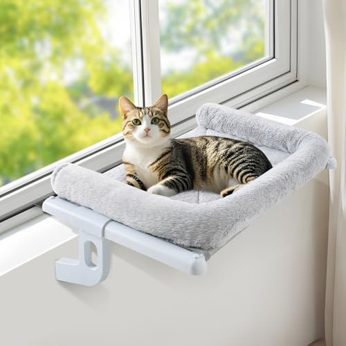 GUUSII HOME Hamac pour Chat Fenetre Panier Suspendu Chats au Lit Radiateur Etagere Transat Cat Robuste Facile à Monter et à déplacer Pas de Ventouse Balcon Jusqu'à 18kg 61.5 * 38cm(Gris,L)