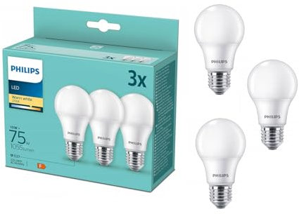 PHILIPS LED-Glühbirne 10W warm 2700K E27 75W 1055lm -3 Stk. pro Pack Energiesparlampen LED-Glühbirne Energiesparlampe