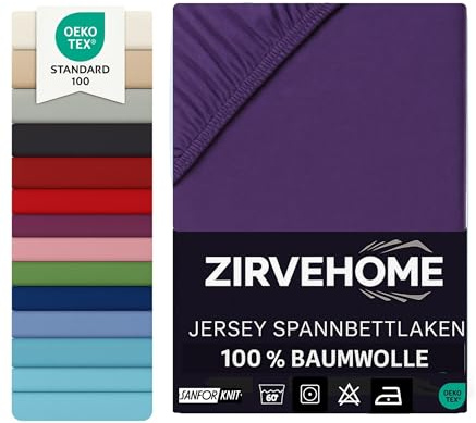 Spannbettlaken 180x200-200x200 cm Jersey Spannbetttuch Baumwolle Bettlaken für Matratzen bis 25 cm Höhe, Komfort Spannbettlaken Aubergine