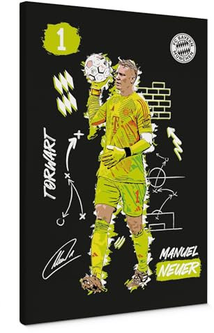 K&L Wall Art FC Bayern München Wandbild auf Leinwand FCB Logo Fußball Leinwandbild Bundesliga Fußballspieler- Offizielles Lizenzprodukt (Manuel Neuer, 20x30 cm)