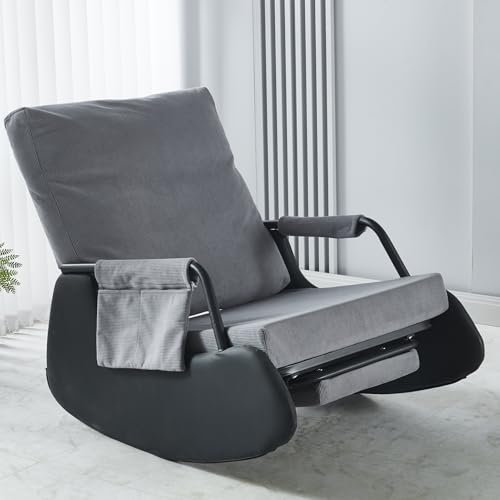 Cozykimo Schaukelstuhl Outdoor, Schaukelstuhl Wohnzimmer, SchaukelstüHle mit Hoher RüCkenlehne, Schaukelsessel Wetterfest Stillsessel, Rocking Chair Schwingsessel (Gray)