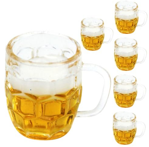 PHENOFICE 6 Stück Mini Simulations Bierkrüge Aus Harz Für Puppenhaus Dekoration Kleine Bierkrüge Für Kreative Bastelprojekte Und Bier Deko Für Feengärten Und Modelleisenbahnen