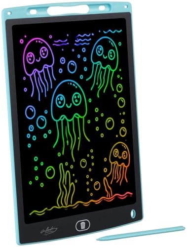 infactory LCD Schreibtafeln: LCD-Schreibtafel für Kinder, 12/30 cm, Stift, Lösch-Sperre, blau (Druckempfindliche Schreibtafel, Druckempfindliche Schreibtafeln, LED)