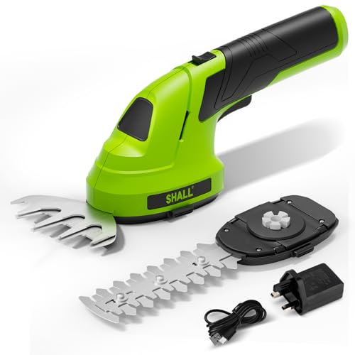 SHALL Forbici per erba senza fili, tagliasiepi, forbici elettriche per arbusti da 7,2 V, tagliaerba portatile 2 in 1