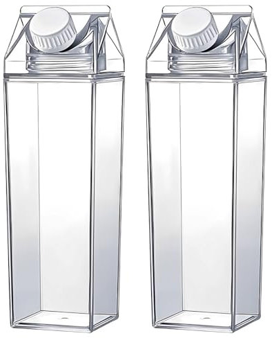 NZWBSHSSP Milk Carton Water Bottle Reusable Leak Proof Square Milk Bottle Large Coffee Milk Carton Bottle Clear Milk Carton Cup Versatile Plastic Juice Bottle for Traveling(transparent color,2)