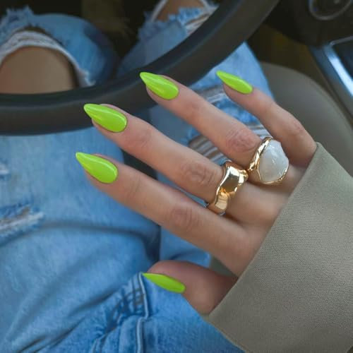 Sage Green Press on Nails Medium Stiletto Almond, Pure Nude Glue on Nails Kit Reusable Fake Nails with Feature Protective UV Coating for Women Nail Art Manicure in 24PCS