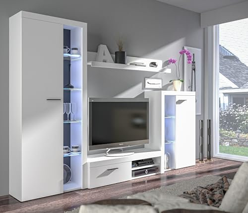 AXLIVING Spacoro Wohnwand weiß 270 cm breite, hochwertig, ohne LED