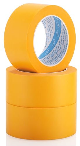 Zocipro 3 Stück Goldband 50mm x 50m, Abklebeband Maler Selbstklebend, Profi Malerklebeband & Malerkrepp, Maler Klebeband 50mm für Abdeckarbeiten & Exakte Farbkanten