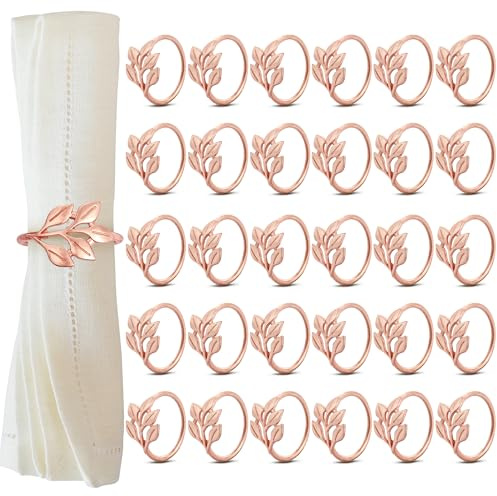 Chumix Serviettenringe Roségold 30 Stück, Blätter Servietten Ring, Napkin Ring für Weihnachten, Hochzeit, Abendessen Party, Valentinstag, Ostern, Familie Sammeln, Esstischdekoration