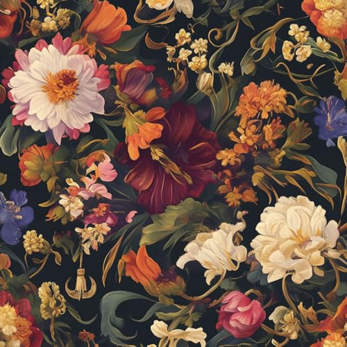 JIAOQSS Klebefolie Möbelfolie Tapete Romantische Barock Boho Blumen Gartenblumen einfach anzubringen Klebefolie Möbel Muster Möbelfolie Selbstklebend für Schrank Tapete Schlafzimmer Muster