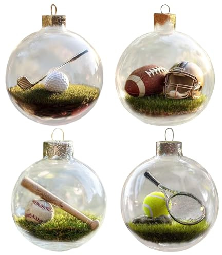 4 Pack Golf-Kristallglas-Ornament-Set, Fußball-Ornamente Für Weihnachten, Baum, Sportglas, Klarer Weihnachtskugeln-Baum, Hängende Weihnachtsverzierung, Zum Sammeln,Kaminsims,Kamin