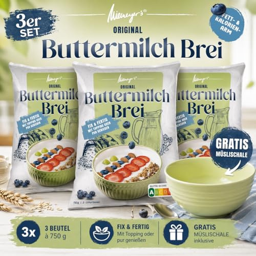Buttermilch Brei Porridge | Milchbrei aus Gerste & Buttermilch | Proteinreich, Fett- und Kalorienarm, ohne Zuckerzusatz | 3 x 750 g Beutel