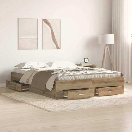 LoogCape Bettrahmen Artisan-Eiche 140x200 cm, Holzwerkstoff, Doppelbett mit Stauraum, 2 Schubladen, robust, modernes Schlafzimmermöbel, bis 220 kg