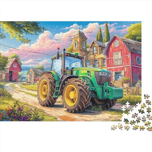 1000 Teile Traktor Puzzle 38x26cm, Schöne Aussicht Vintage Bauernillustration, Hausdekoration, Stressabbau für Erwachsene & Frauen, Herausforderndes Puzzle