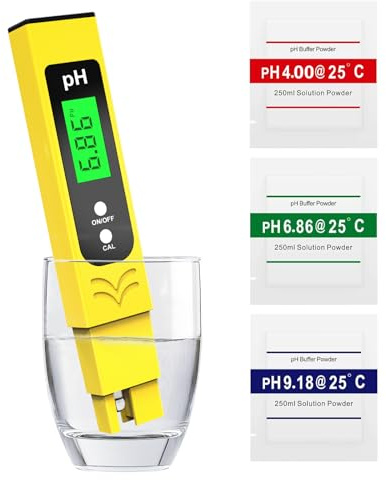 Keero pH Messgerät Hochpräzision (± 0.01), Water Tester, pH Wert Messgerät Pool mit Blau Hinterleuchtetem LCD-Display & Automatischer Temperaturkompensation,für Trinkwasser/Poolwasseranalyse-Gelb