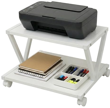 Relaxdays Druckerständer mit Rollen, 2 Ebenen, HxBxT: 28 x 44 x 28 cm, Rolltisch für Drucker, Büro, MDF & Metall, weiß