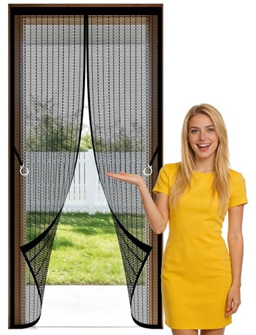 Zanzariera Magnetica 103 x 212 cm con Chiusura Automatica Zanzariera Porta Finestra Non Accorciabile per Porte Finestre Balcone Soggiorno, Nero