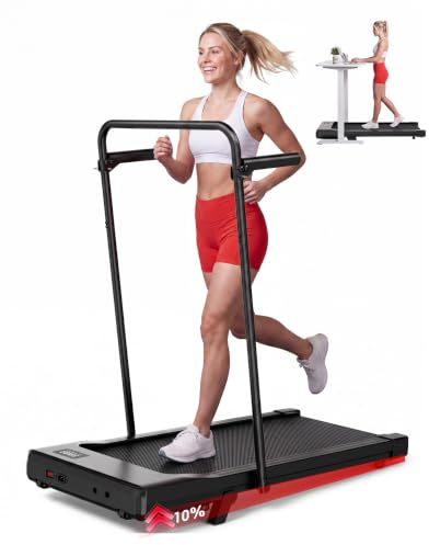 Superun Tapis de Marche Pliable 1-12km/h Tapis de Course 10% Inclinable | 3.0HP Accoudoirs Réglables Walking Pad Max 136KG,APP Contrôle avec Parcours d'entraînement et Courses Multi-Coureurs
