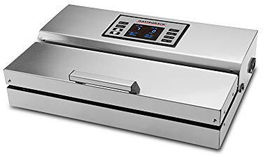 GASTROBACK 46016 Design Vakuumierer Advanced Professional, leistungsstarke Vakuumpumpe (20 L/min, 0,9bar), Marinier-Funktion, Edelstahl, 290 Watt, inklusive 10 Profi-Folienbeutel, 18/8, Silber