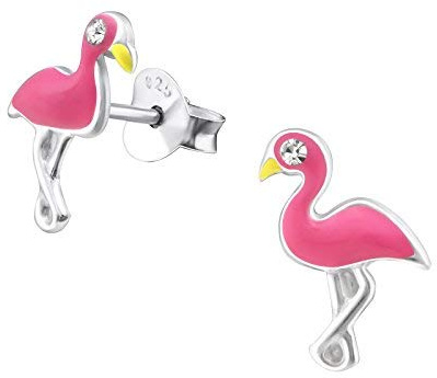 Monkimau Mädchen Ohrringe Flamingo Ohrstecker aus 925 Sterling Silver echt Silber mit 2 Kristallen