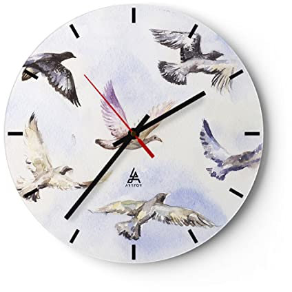 Modern Wanduhr Vögel Aquarell Wildheit Fliegen 30x30cm Rund Klein Wand Uhr Glas Analog Zimmeruhren Küche Büro Wohnzimmer Glasuhr Wall Clock Dekoration Design Wanddekoration Küchenuhr C3AR30x30-3066