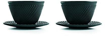 Ibili - ensemble De 2 Tasses Et 2 Soucoupes en Fonte, 0,12 Litre, Intérieur Émaillé, Noir