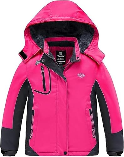 Wantdo Montagna Giacca Sci Bambina Impermeabile Giubbotto | 10000mm Impermeabile, Traspirante, Antivento, Fodera in pile, Cappuccio rimovibile, 3 Tasche con zip, Snowboard, Sci &Outdoor