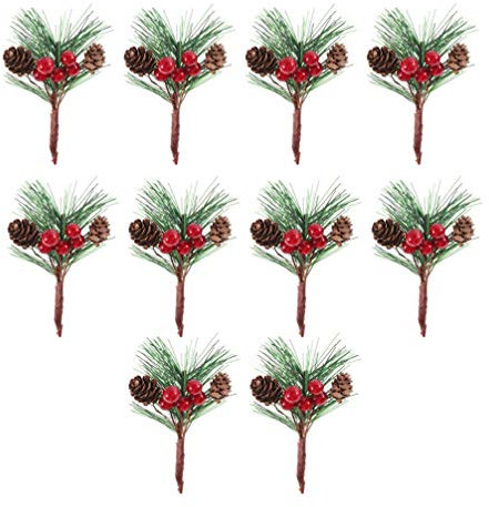 NUOBESTY 15 Stücke Beerenzweige Tannenzweige Künstliche Weihnachten Zweige Rote Blumen Beeren Picks mit Tannenzapfen Dekozweige Baumschmuck Kunstblumen Kunstpflanzen