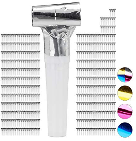 Relaxdays 500 x Partytröten, Luftrüssel Kinder, Tröten Kindergeburtstag, Party Pack Krachmacher, Blasrüssel, Silber