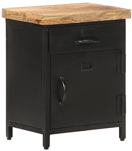 vidaXL Raues Mangoholz Nachttisch mit 1 Schublade 1 Tür Nachtschrank Nachtkonsole Nachtkommode Schlafzimmer Kommode Schrank 40x30x52cm