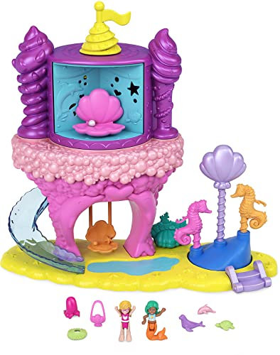 Polly Pocket GYK42 - Regenbogen-Einhornspaß Meerjungfrauen-Bucht, 2 Puppen und 15 Überraschungen, Spielzeug ab 4 Jahren