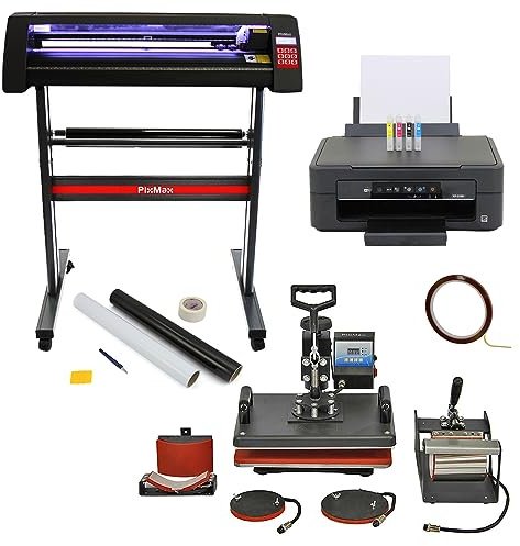 Vinyl Cutter Sublimation Printer 5 in 1 Heat Press T Shirt Transfer Digital Industrial Business Home Custom Design LED Plotter Machine Stand Cutting Printing | Weeding Pack