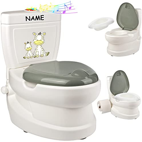 alles-meine.de GmbH Kindertoilette Spülgeräusch + Licht Effekt - Wasserspülung Modell wählbar inkl. Name -Töpfchen/Nachttopf/Babytopf - mit Deckel - weiß - Musik - Toil..