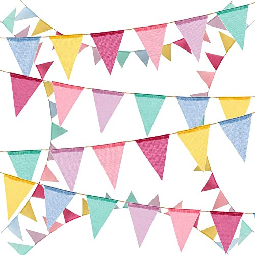 6Stk 72 Flaggen Wimpelkette Wimpel Outdoor Garden Wetterfest Wimpel Banner Girlande Regenbogen Deko Leinenimitat Wimpelgirlande für Hochzeit Zuhause Festival Dekoration Geburtstagsfeier Weihnachten