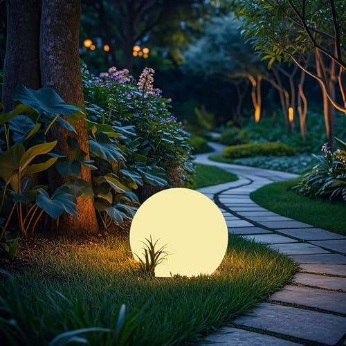 shumi 8-inch Solar Globe Lights Outdoor Waterproof, LED Solar Ball Light Outdoor 16 RGB Colors 4 Modes with Remote Control, Solar Shpere Lamp Orb Light for Outside Garden Yard Bar Party Pool