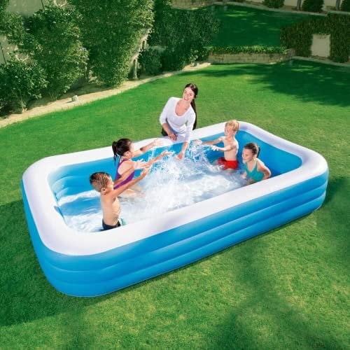 Gald Piscine pour la famille,Piscine de jardin,Piscine gonflable pour enfants,Piscine de jardin avec jouets et toboggan (305 x 183 x 56 cm) Blanc/Bleu