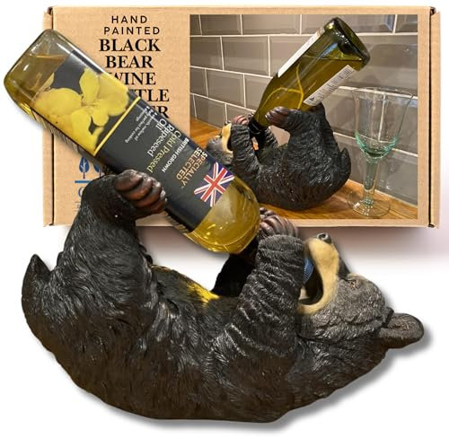 G&H Decor - Adorable 12 Inch Black Bear Wine Bottle Holder Figure – Hand Painted Bears Figurine with Amazing Detail - Kitchen Countertop or Tabletop Animal Bottle Holder Ornament – Cute Wne Gift