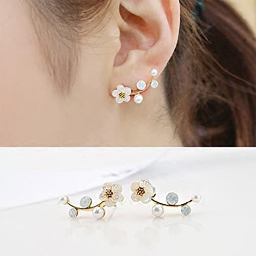 Inateannal Blume Perle Ohrstecker Ohrringe Niedlich Blatt Ohr Kletterer Ohrringe Hochzeit Braut Ohrschmuck Für Frauen Mädchen