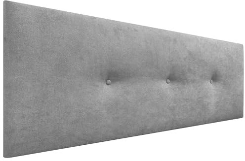 DHOME Kunstleder oder Acualine Stoff Kopfteil einfarbig mit Knöpfen gepolstert HIGH Range Luxus Bett Kopfteil Modernes Schlafzimmer Polsterung (Stoff Grau, 145x50cm (Betten 120/135/140))