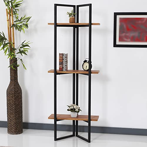 [en.casa] Bücherregal Bjerringbro Standregal 150 x 55 x 24 cm Holzregal CD-Regal Schwarz/Walnuss-Optik