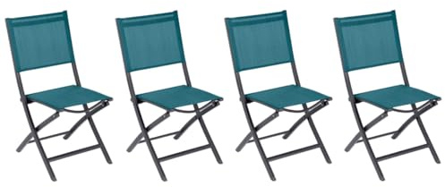 Hespéride – 4er-Set Essentia Klapp-Gartenstühle, Entenblau – Aluminium Texaline – Maße 45 x 57 x 90 cm – Klappbare Gartenmöbel