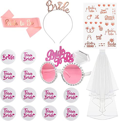 Lecone Addio al Celibato e Nubilato Decorazione, 17 Pezzi Bride to be Gadget Sposa di Essere Satin Sash Giarrettiera Sposa Cerchietto Tiara e Velo Sposa Matrimonio, Tatuaggi, Spilla Rosette