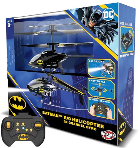 BLADEZ Batman R/C Hubschrauber 2 K Gyro Batman Hubschrauber DC Comics RC 2 K mit Gyro Steuerung Leicht zu fliegen mit Lichtern Crash Proof Lizenzspielzeug für Kinder Toyz