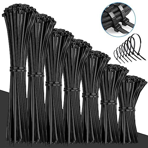 VFANDV 1000 Piezas Bridas Plastico, Bridas Negras 100/150/200/250/300mm, Bridas para Cables Profesionales, Presillas Plastico Resistente a Temperatura, Bridas para Cables Para Oficina (Black 1000p)