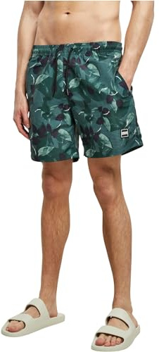 Urban Classics Herren Swim Shorts – Schnelltrocknende Badehose mit Innenslip und Taschen für Strand Pool Urlaub und sportliche Aktivitäten,Greenleafs,M