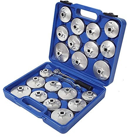 Samnuerly Ölfilterschlüssel, 23-teiliger Aluminium-Ölfilter-Entfernungskappenschlüssel-Einsatz, professioneller Entferner, Wartungsaufbewahrungs-Werkzeugsatz